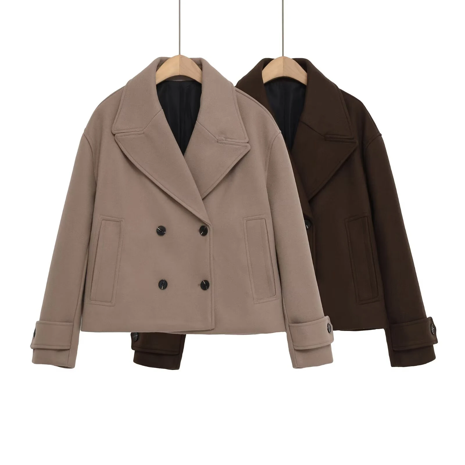 

Осень 2023, новый продукт, женская двубортная короткая куртка с воротником в стиле ретро и длинными рукавами, пальто