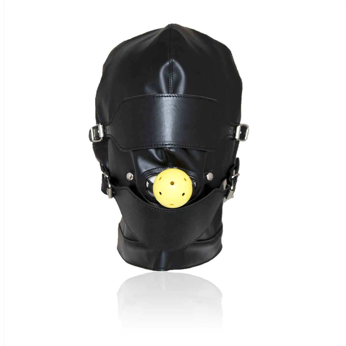 Sexy PU Leather Open Mouth Gag Hood Slave Head Gear Eye Restraints Roleplay BDSM Eye Mask Restraints Erotic Sex Toys for Couple