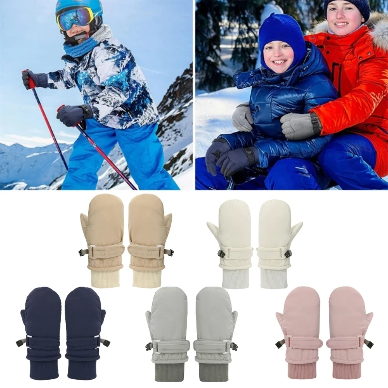 97BE Baby Girls Boys Winter Ski Gloves Fleece Lining Gloves for Warmth Anti Lost String Design Perfect Christmas Present