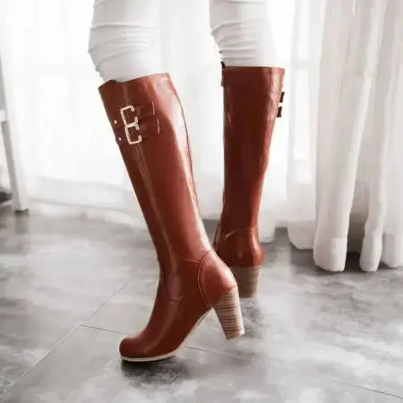 Big Size Fashion Knee High Boots Women Coss Play Shoes Autumn Winter Women\'s High Boots Black White Brown Shoes 2025