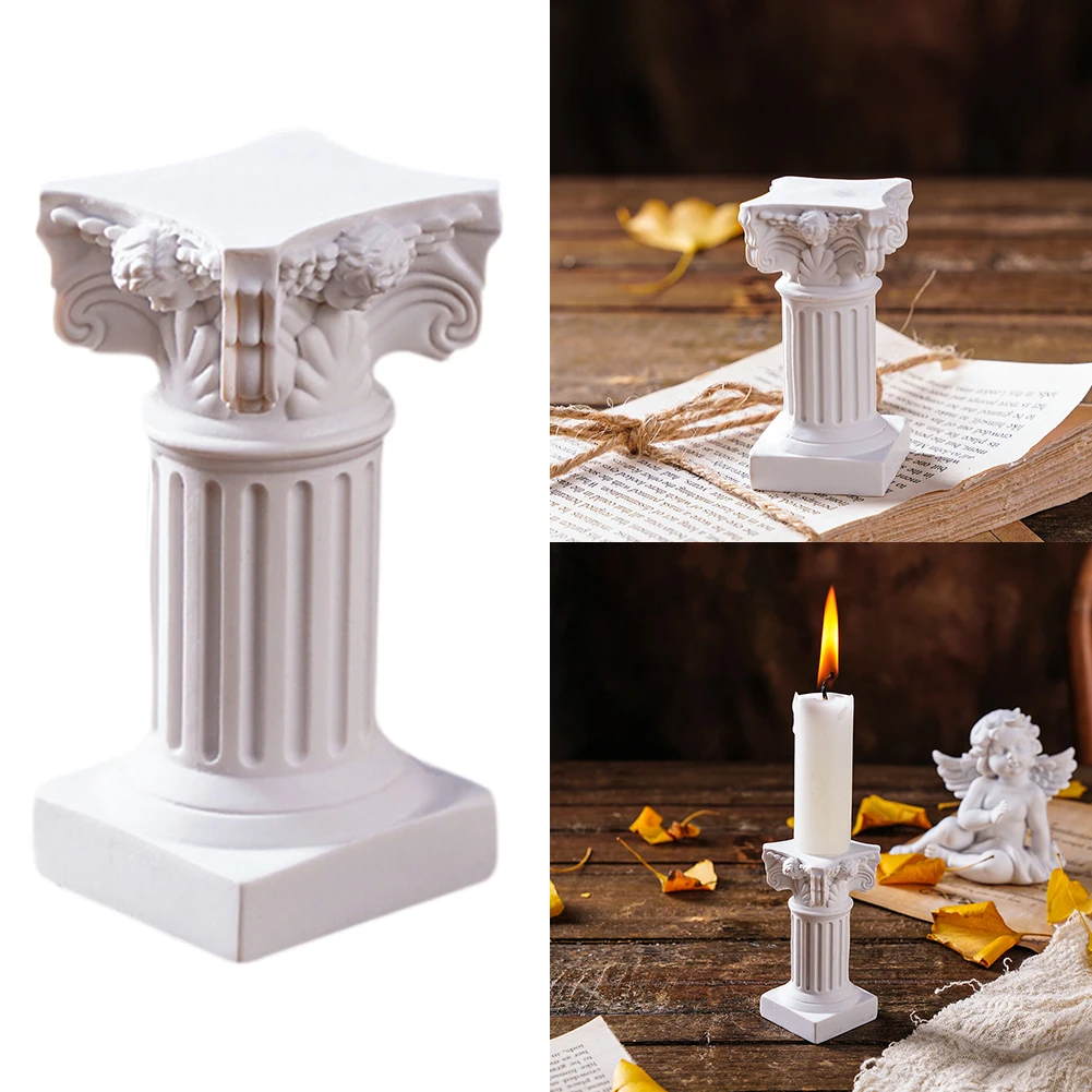 Nordic Style Roman Pillar Candlestick Mini Resin Column Statue Candle Holder Stand for Home Party Wedding Decor Shooting Props