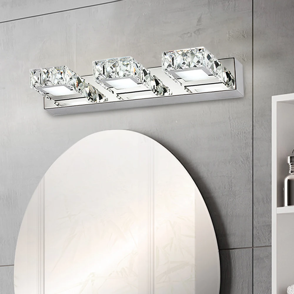 3-Head K9 كريستال LED مرآة حمام ضوء الحديثة الحائط الغرور تركيبة إضاءة 32.29ft2 تغطية IP65 مقاوم للماء 6000K