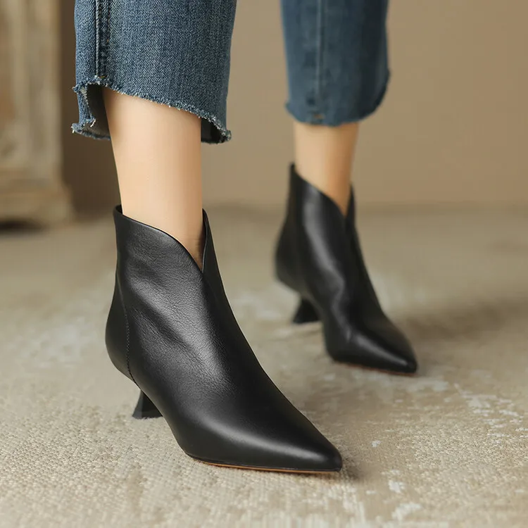 

Women Pointed Toe Ankle Boots Botas Mujer Fashion Elegant Back Zippers Short Booties Autumn and Winter Ladies Concise High Heels