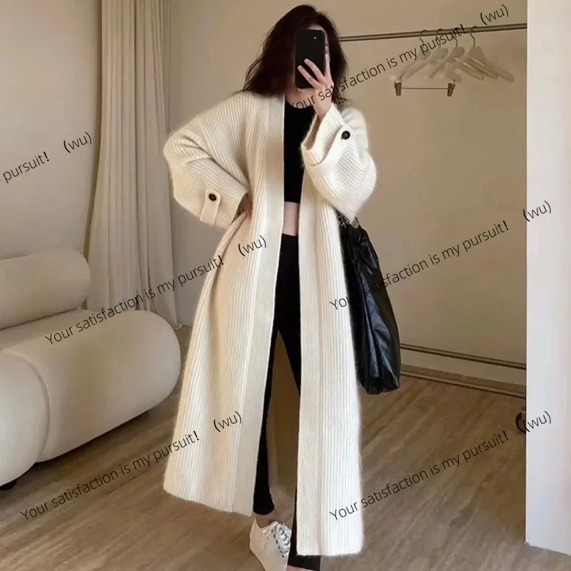 

ZOCI-Medium and long knitted cardigan women's autumn and winter lazy style loose simple sweater jacket