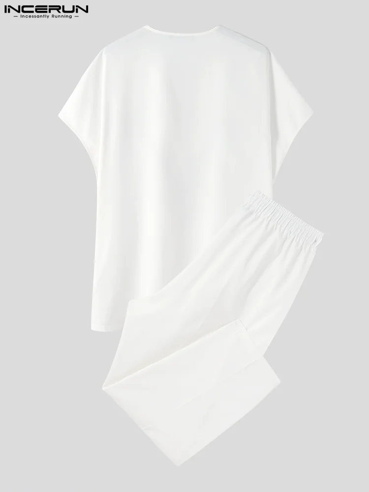INCERUN-Conjunto de ropa musulmana con borlas para hombre, camiseta de manga corta con cuello en V y pantalones, ropa de calle informal, trajes