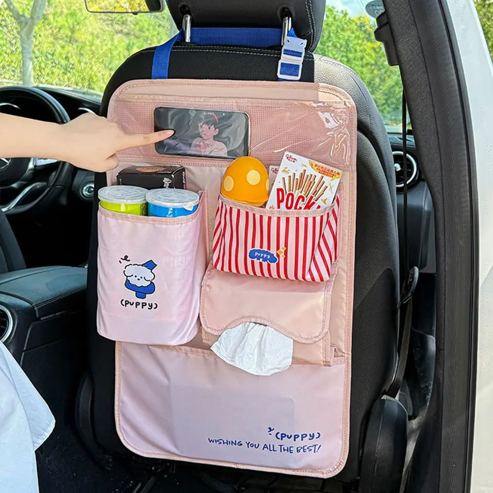 حقيبة تخزين مقعد السيارة متعددة الجيوب بسعة كبيرة وقابلة للطي ومنظم داخلي للسيارة بنمط كرتوني مع جيوب بإبزيم للمقعد الخلفي #3