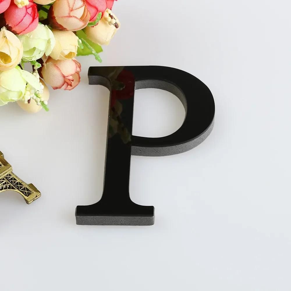 20cm Black 26 English Letters DIY 3D Mirror Acrylic Wall Stickers, Home Retro Wall Art Decor for Party Wedding Christmas