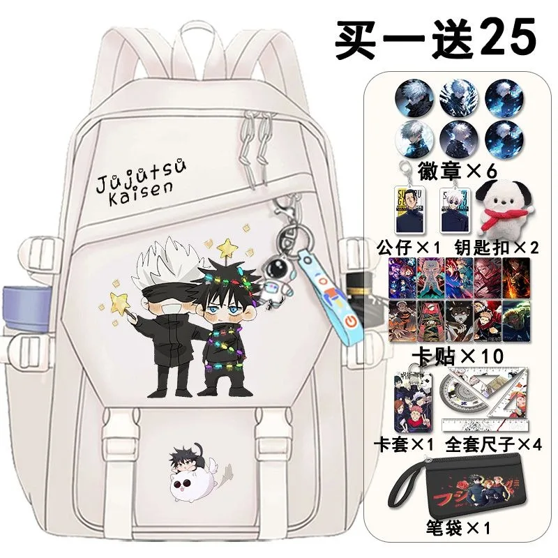 

29×43×13cm White Black, Jujutsu Kaisen, Student Kids Teens School Bags, Large Capacity Mochilas Anime Backpacks For Girls Boys