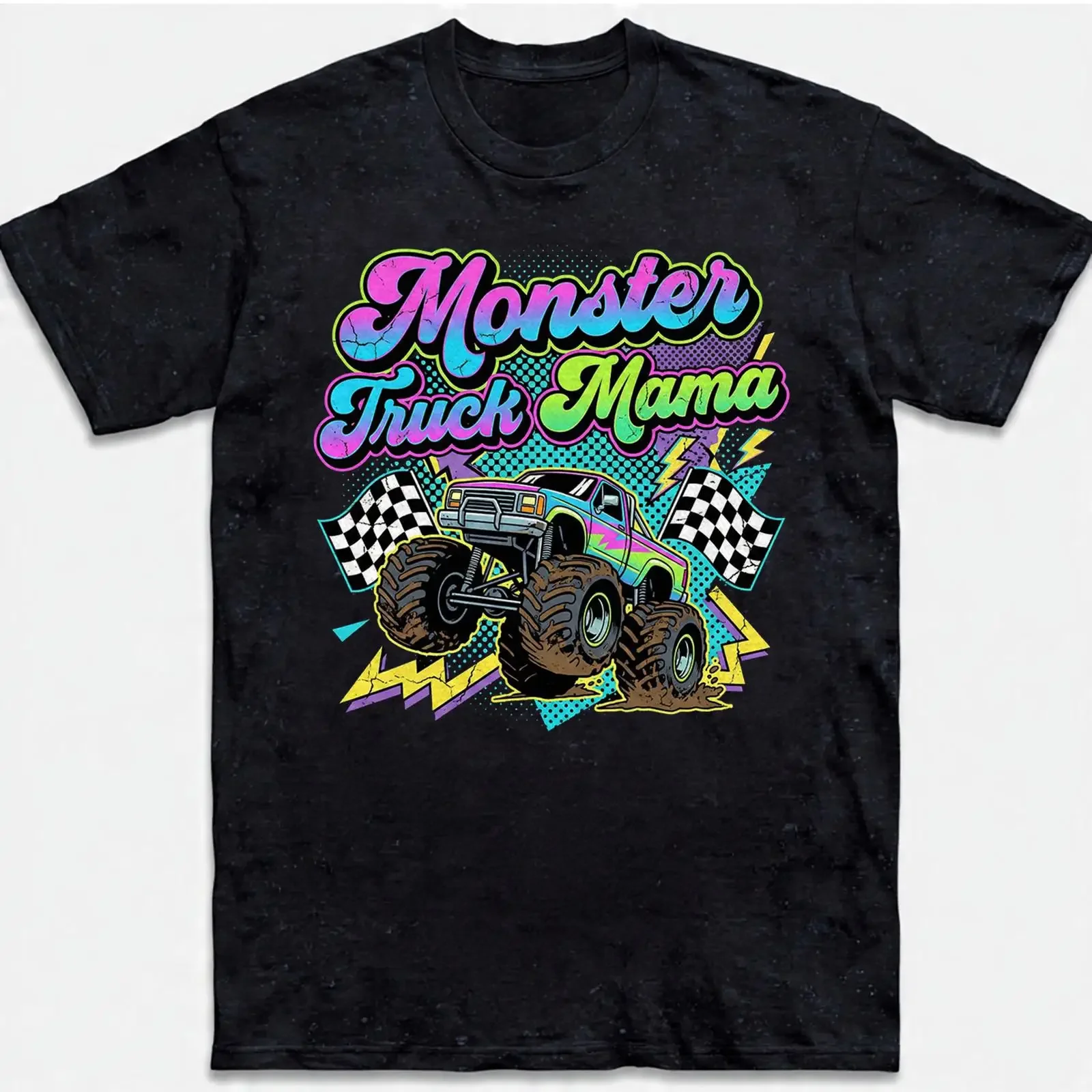 Monster Truck Mama Offroads T Shirt Retro Neon  vintage Washed Soft Comfortable Slightly Casual graphic Top For Everyday Wear