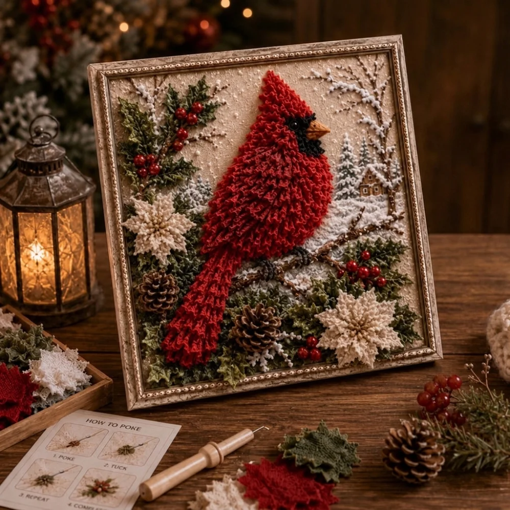 Handmade Christmas Fabric Poke Art Kit Educational Wall Hanging Christmas Fabric Art Picture Unique Vintage