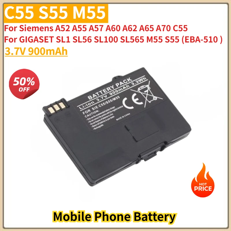 

High Quality Battery C55/S55/M55 3.7V 900mAh For Siemens A52 A55 A57 A60 A62 A65 A70 For GIGASET SL1 SL56 SL100 SL565 Brand New