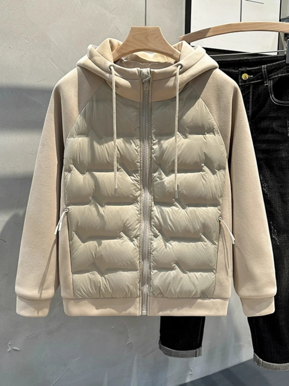 

Winter Thiened ort Padded Jaet Men's Casual Hooded Durable Color Blo Loose Fit Youth Faion Outerwear Coat