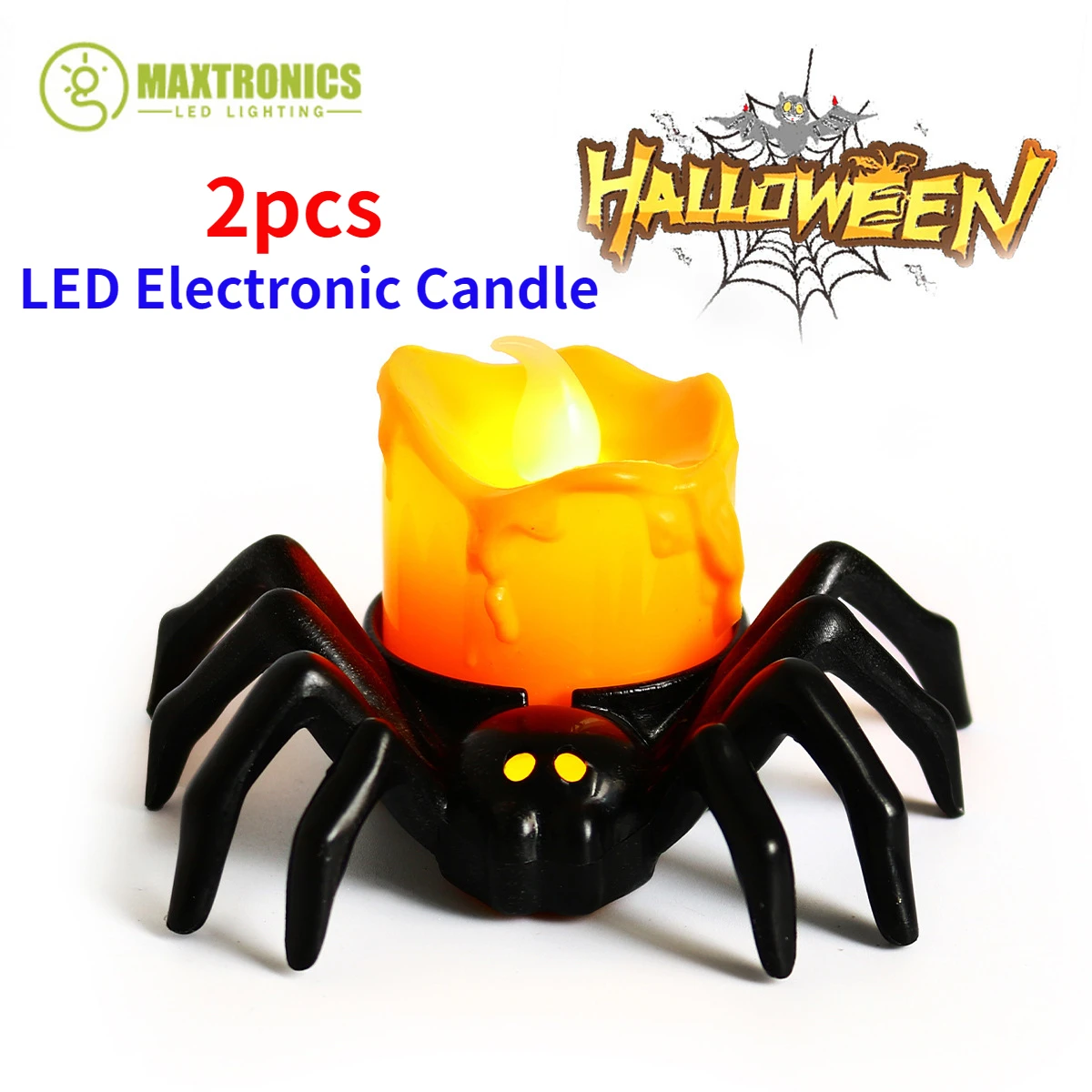 

2Pcs Halloween LED Electronic Candle Light Spider Pumpkin Lamp for Home Night Light Party Decoration Haunted House Error Props