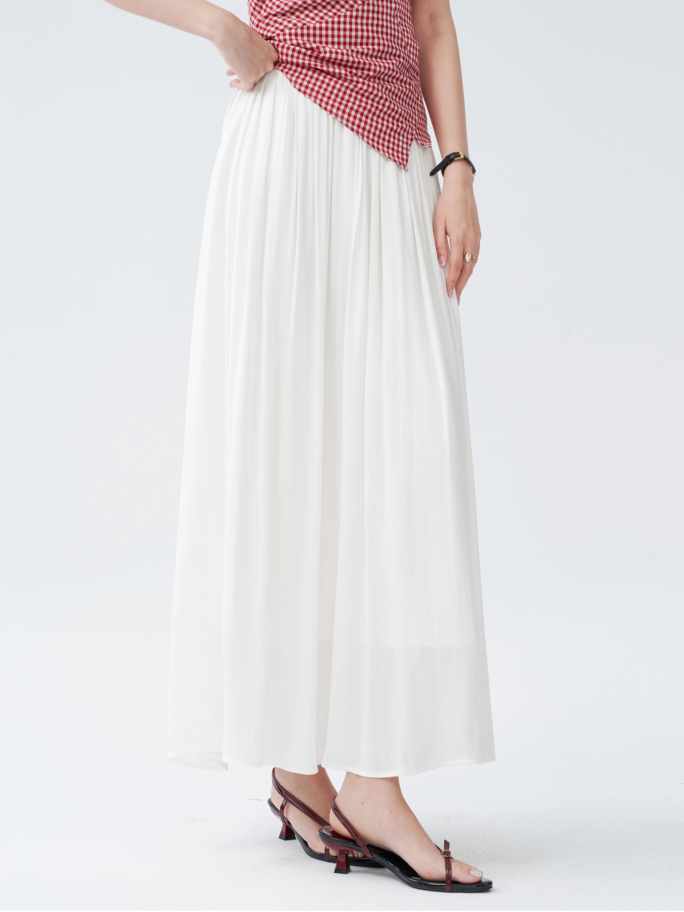 

Elegant High Waist A-Line Skirt Women's Summer Smooth Draping Slimming Simple Personality Versatile White Pleated Skirt