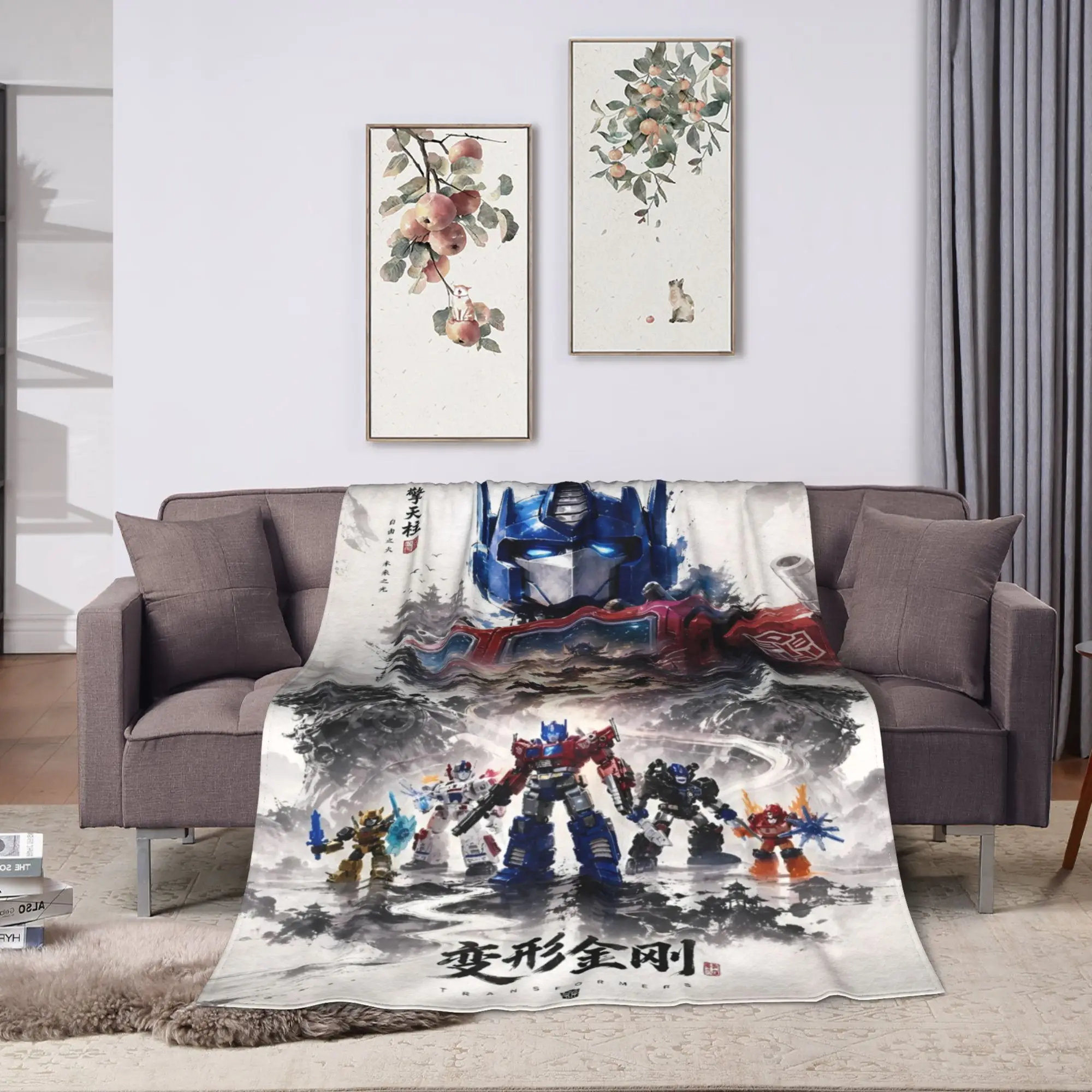 Transformered Cartoon Blanket Quality Super Warm  Throw Blanket Autumn Decorative Bedroom Graphic Bedspread