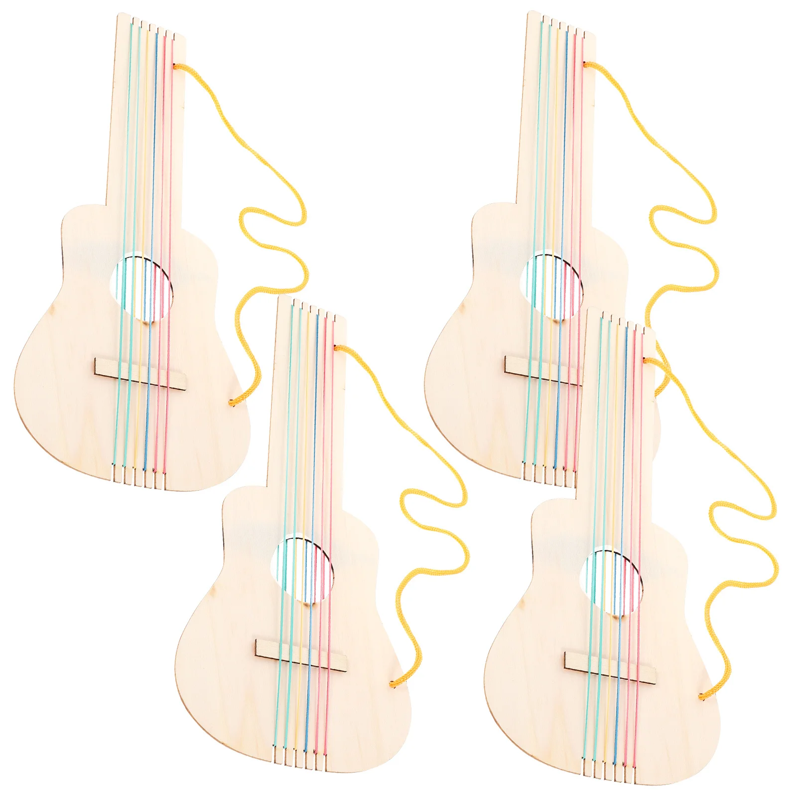 4Sets DIY Children's Wooden Guitar Unfinished Blank Wood Guitar for Painting Craft Making Musical Instrument Blank Wood Guitar,
