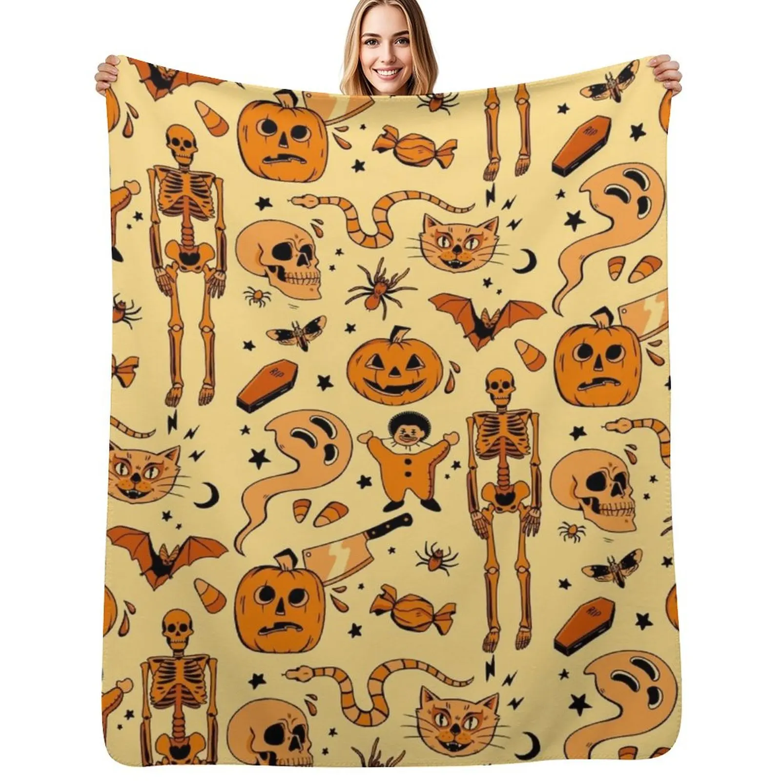 Old School Halloween Throw Blanket Blankets Sofas Of Decoration heavy to sleep Bed linens Single Soft Big Luxury Throw Blankets
