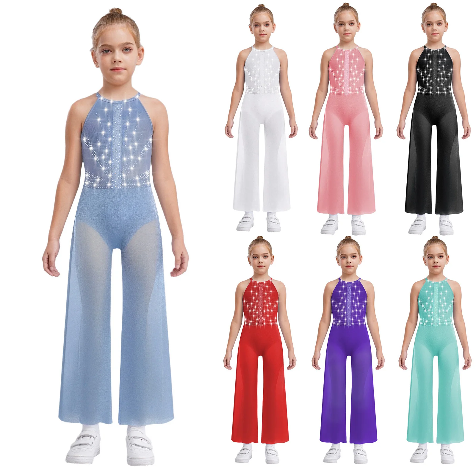Body de gymnastique rythmique pour enfants, combinaison de patinage artistique pour filles, barboteuse de danse de Ballet, pantalon d'entraînement à jambes larges, 2025
