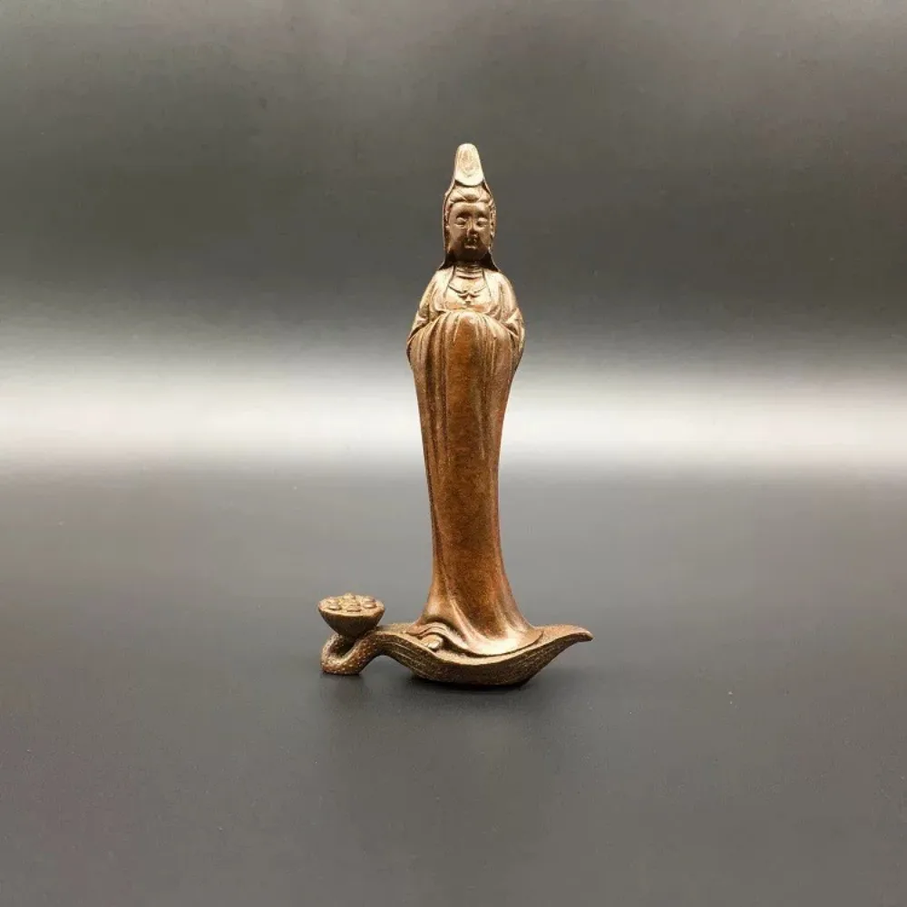 Solid Brass Standing Guanyin Incense Burner Holder Lotus Leaf & Pod Design Zen Buddha Statue Home Decor Gift