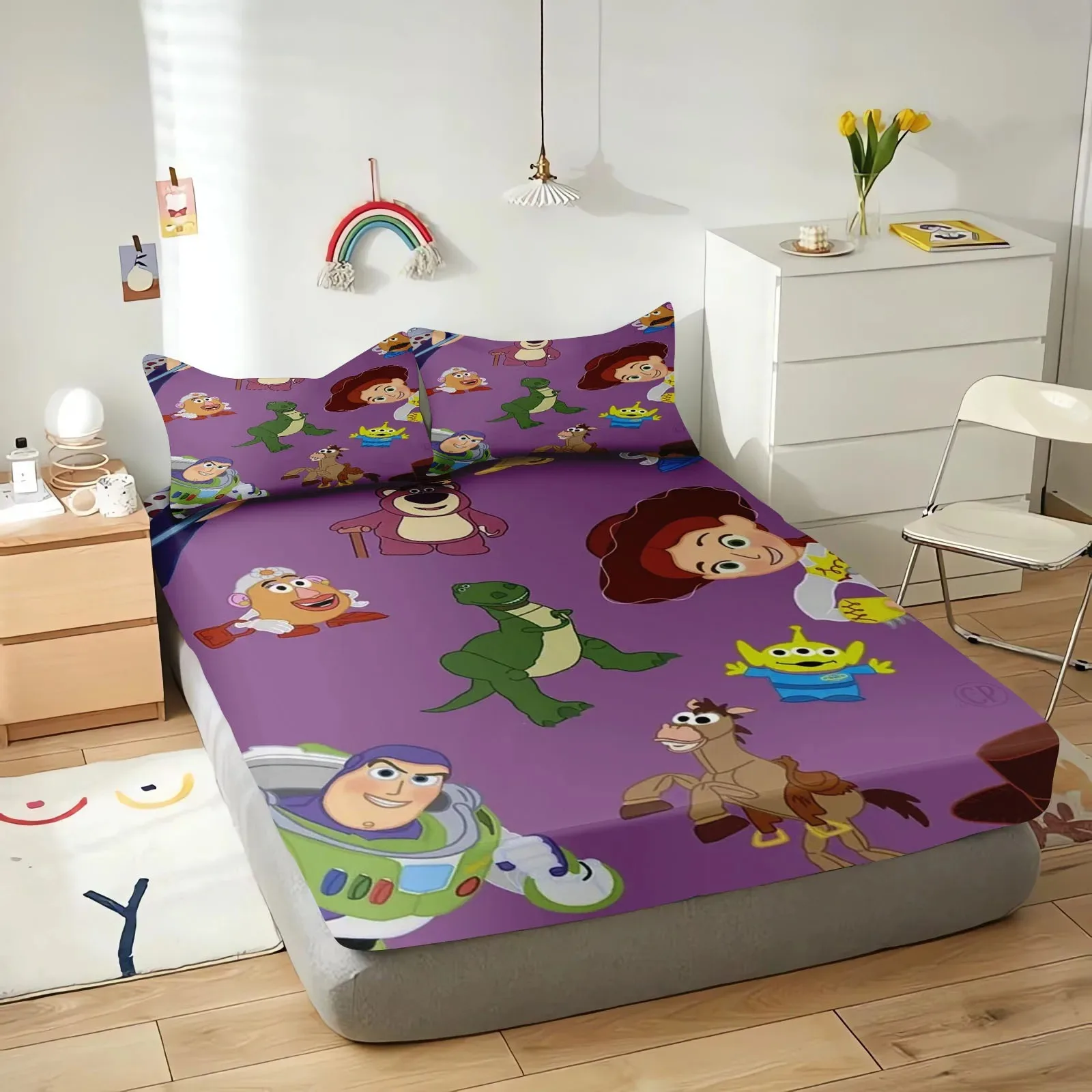 Disney Toy Story Bed Fitted Sheet Set For Kids Girs Boys Double Bed Elastic Non-slip Fitted Sheet Bedspread Mattress Cover