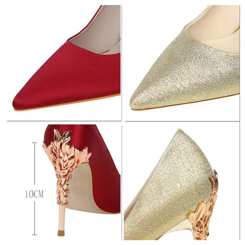 BIGTREE Women Shoes Spring Women Pumps Sequin Wedding Shoes Stilettos Metal Decoration  Heels Large Size 43
