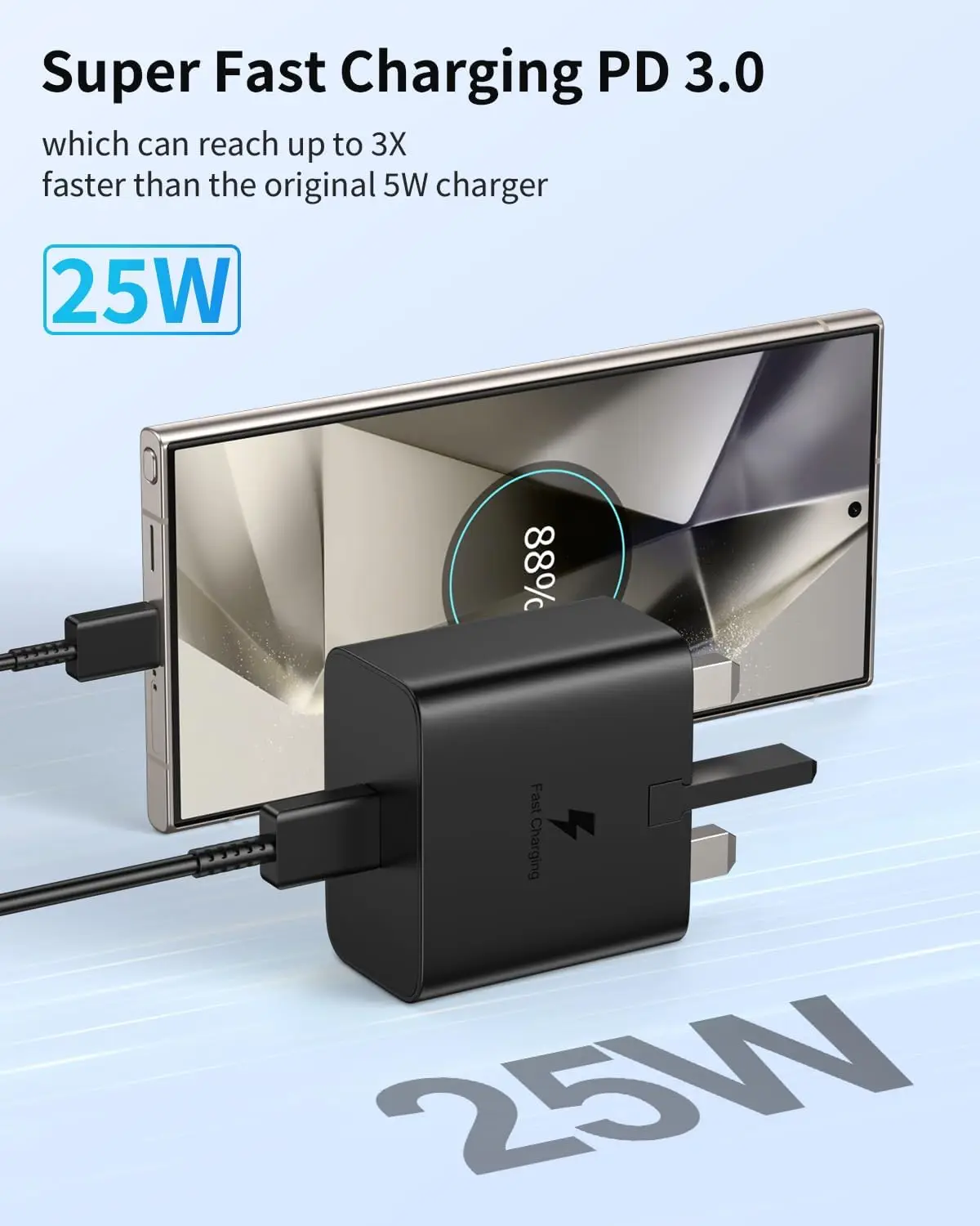 25W Charger for Samsung, Super Fast USB C Charger and 2M/6FT Cable Power Adapter UK PPS Wall Charger Mains Compatible