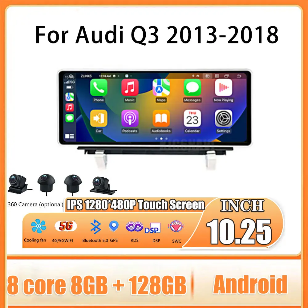 

10.25 Inch Android 14 Touch Screen For Audi Q3 2013-2018 Car Accessories Auto Carplay Monitors Speacker Radio Multimedia Player