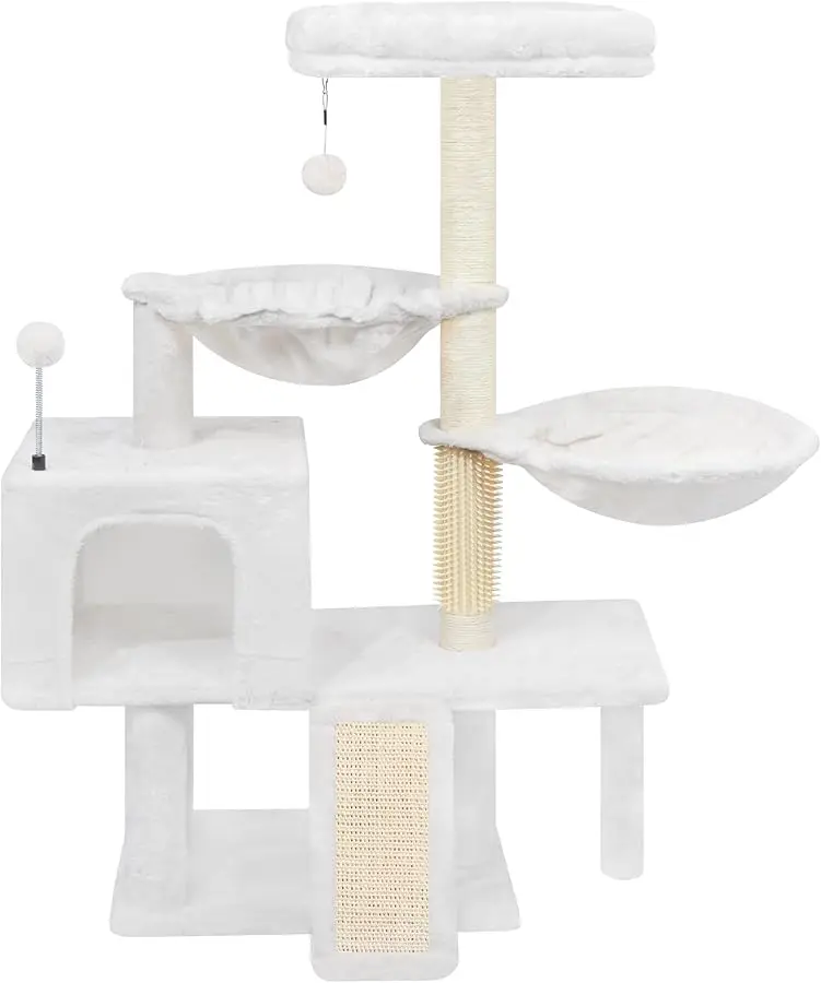 

ROYPET Cat Tree with Cat Condo and Two Hammocks, Cat Tower with Scratching Posts and Scratching Pads, Beige