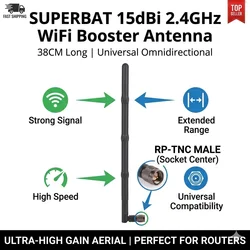 Superbat 15dbi 2.4GHz WiFi Antenna Omnidirectional RP-TNC Male for Wireless Router Rubber Duck Aerial Booster for Proxim Tranzeo