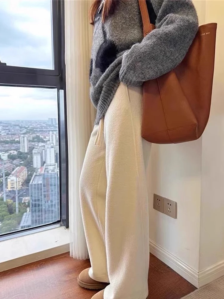 일본 스타일 레트로 소프트 스트레이트 캐주얼 팬츠 봄 가을 하이웨이스트 슬림 와이드 레그 팬츠