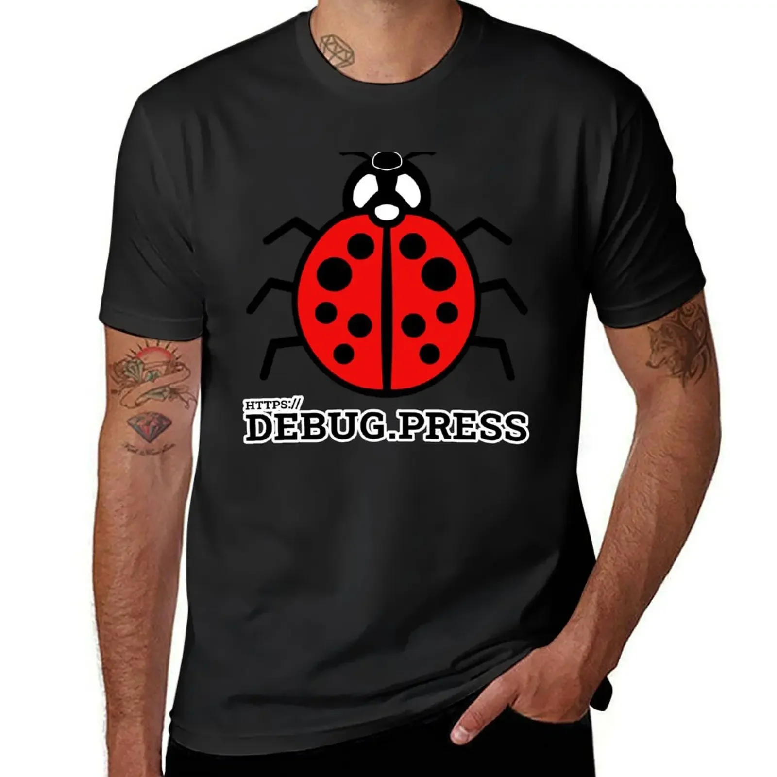 DebugPress: Black and Red Ladybug Sign with Title T-Shirt sublime summer top mens cotton t shirts