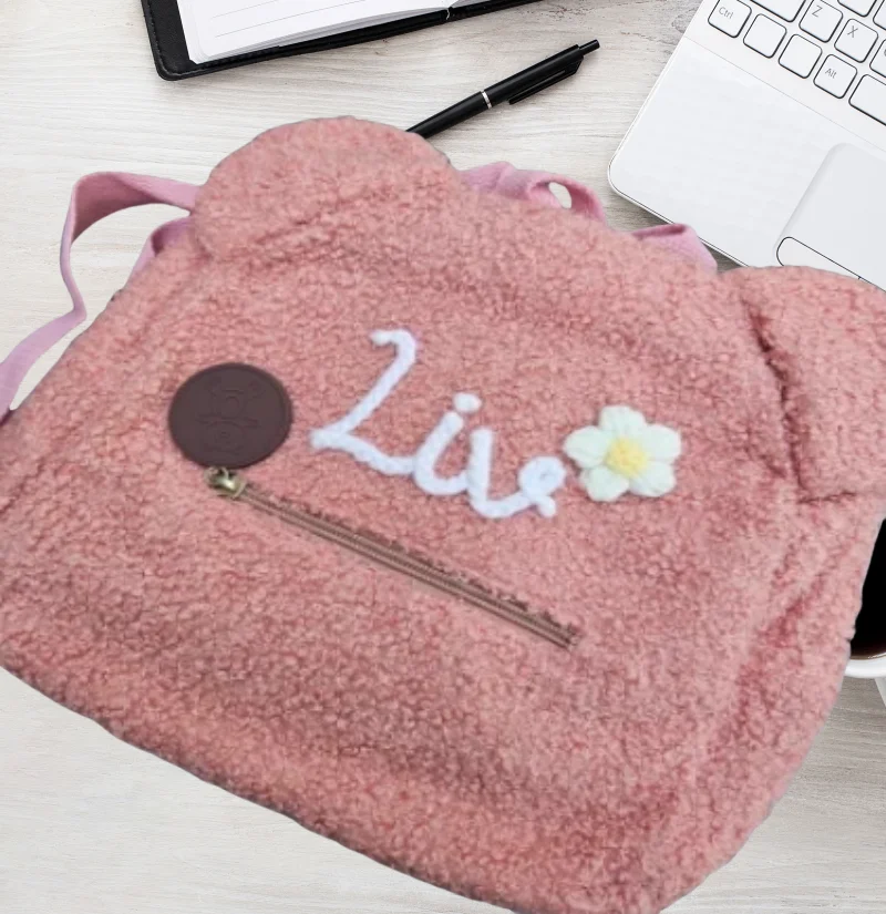 Personalized Hand-Embroidered Teddy Bear Backpack Custom Name Portable Children Travel Shopping Bag Rucksack Women Shoulder Bag