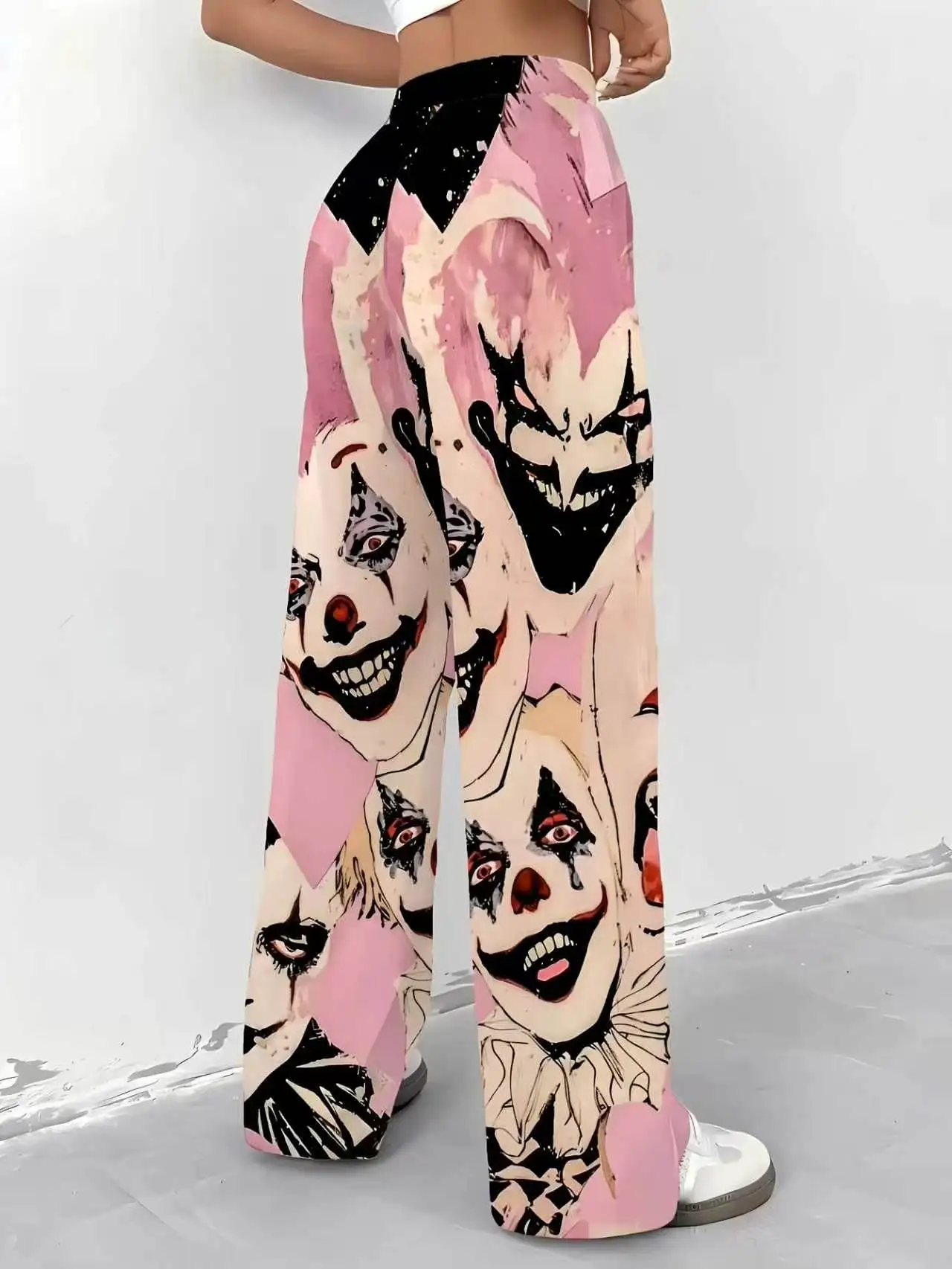 Unisex Quick Dry Hip Hop Straight Long Pants Retro Clown Portrait Print Casual Streetwear Loose Wide Leg Sport Trousers