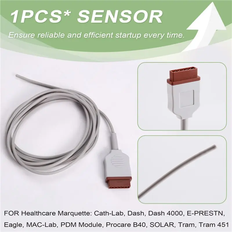 مسبار درجة حرارة المريض المتوافق مع الرعاية الصحية GE لـ Dinamap، Marqutte، مستشعر المريء للبالغين #3