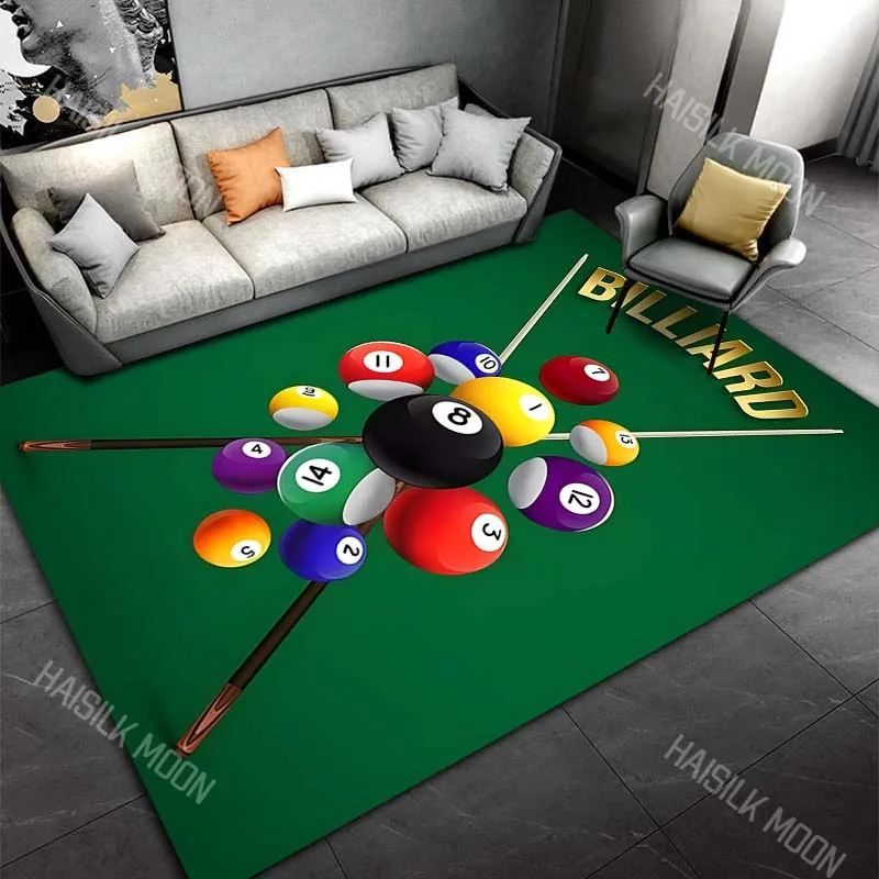 3D HD Billiard Balls Theme Printed Carpet for Living Room Bedroom Office Child Room Rug Durable Non-slip Machine Washable Mat