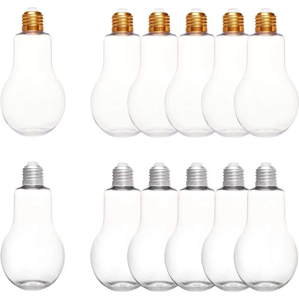 12 Packs Plastics Jars Bulb Jars with Lids Plastic Light Bulb Shaped Bottle for Party Decor and Ornaments Storage 300ml