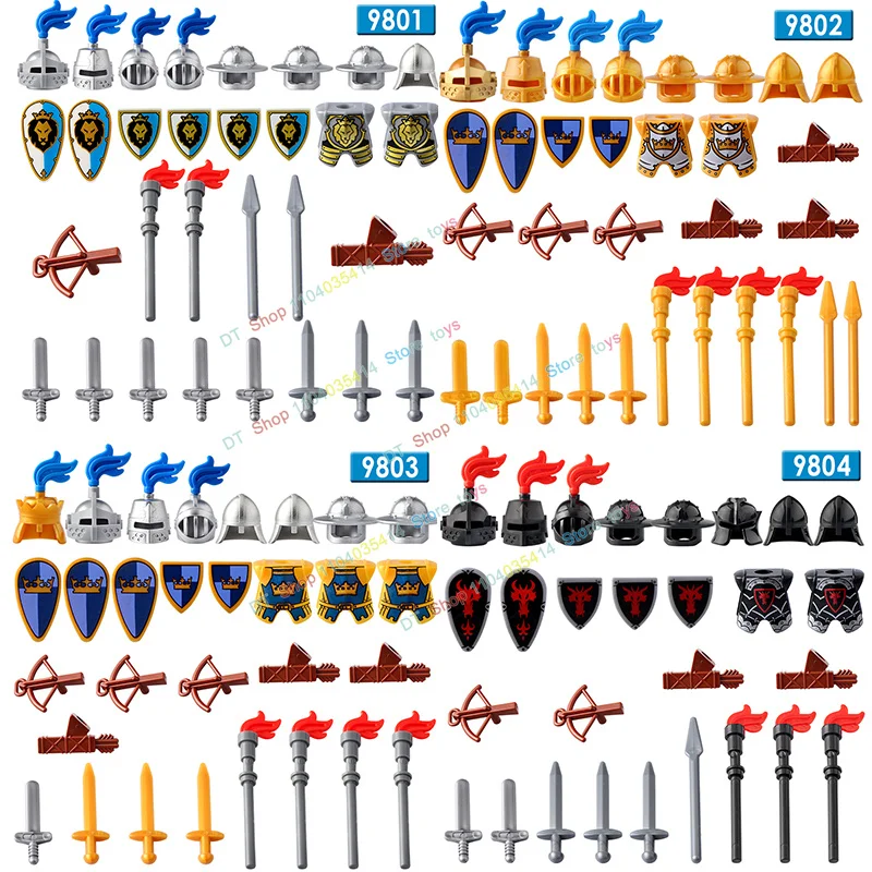 Château médiéval royaumes, couronne de Lion bleu, accessoires de chevalier, bouclier cheval, soldat de l'armée, Mini figurines d'action, blocs de construction, jouets