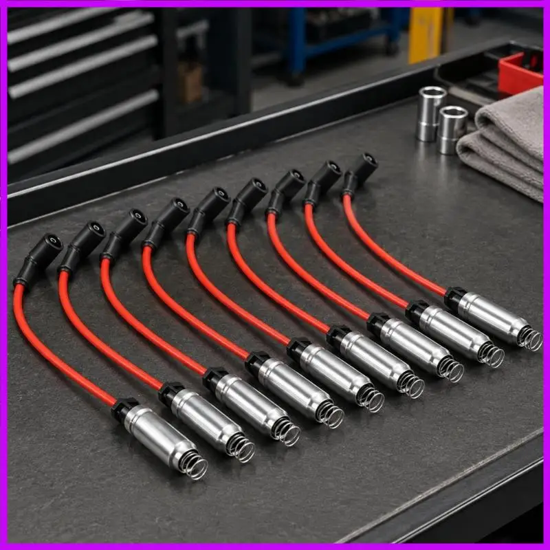 R9CC 8-Piece High Tension Wire Set with Spring Contacts and Angled Black Identified by 48322R for Pre-Purchase Comparison