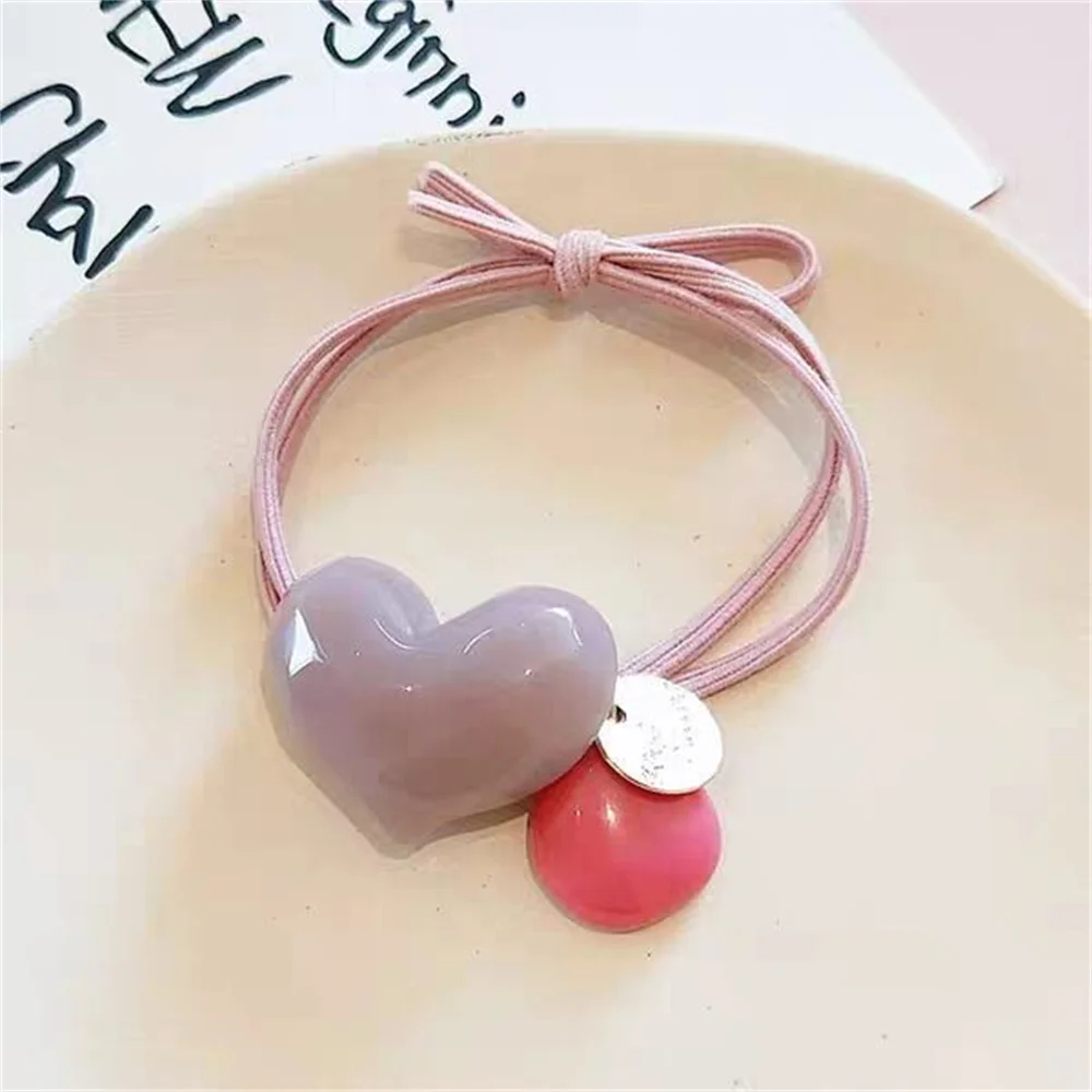 Elegant Solid Color Heart Hair Ties High Elastic Durable Ponytail Holder Hair Ropes Bands Women Girls Daily Hair Loop Headwear