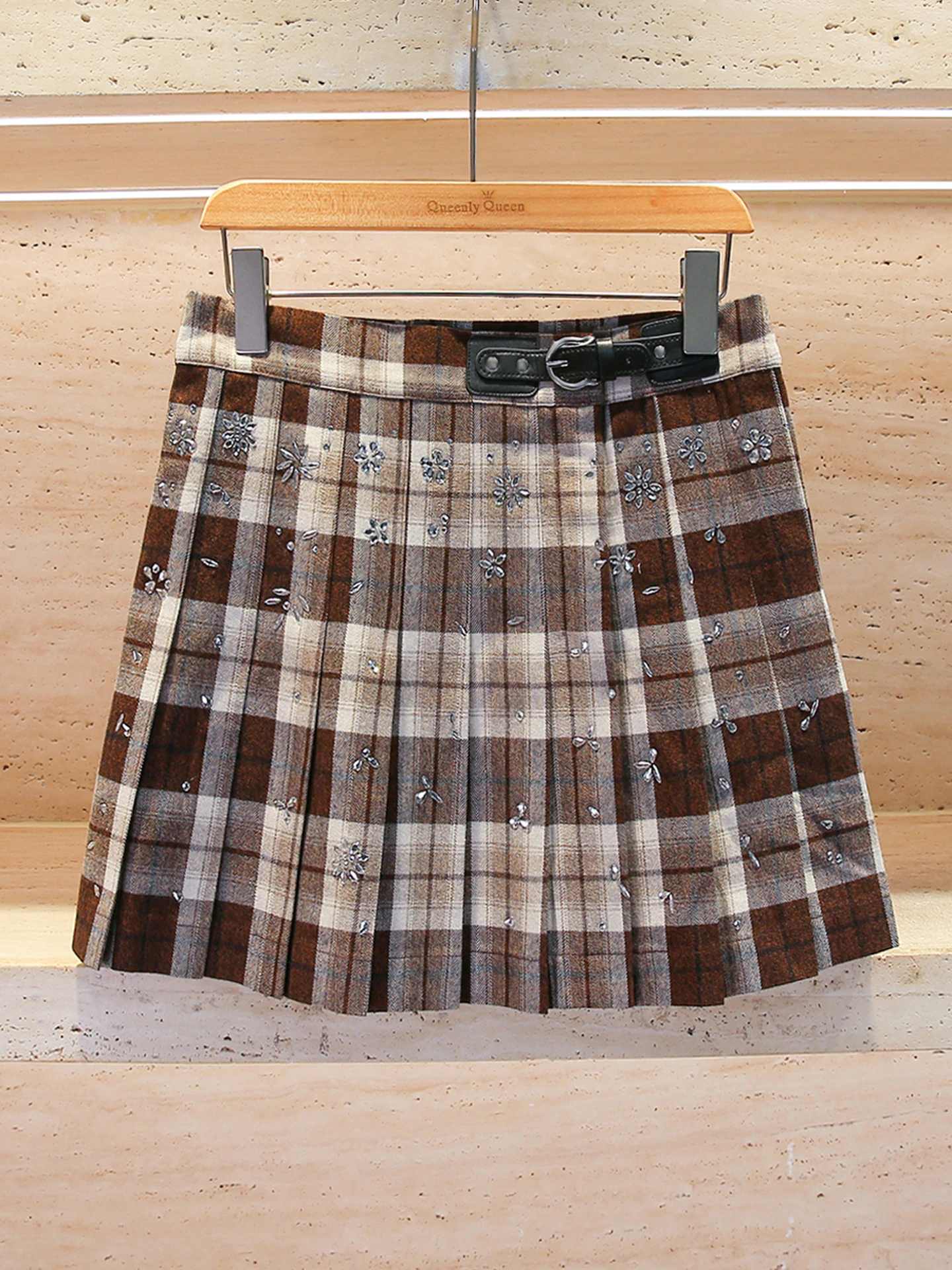 

M Home South Oil High End Women's ort Skirt Autumn Winter College Sle Glitter Plaid Pleated High Waist A-Line Skirt