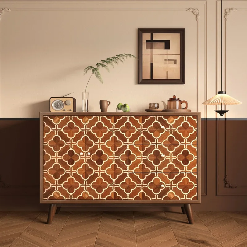 

French Retro Entrance Shoe Cabinet Integrated Storage Sideboard with Reeded Design Doors Shoes Rack Living Room Cabinet Storage