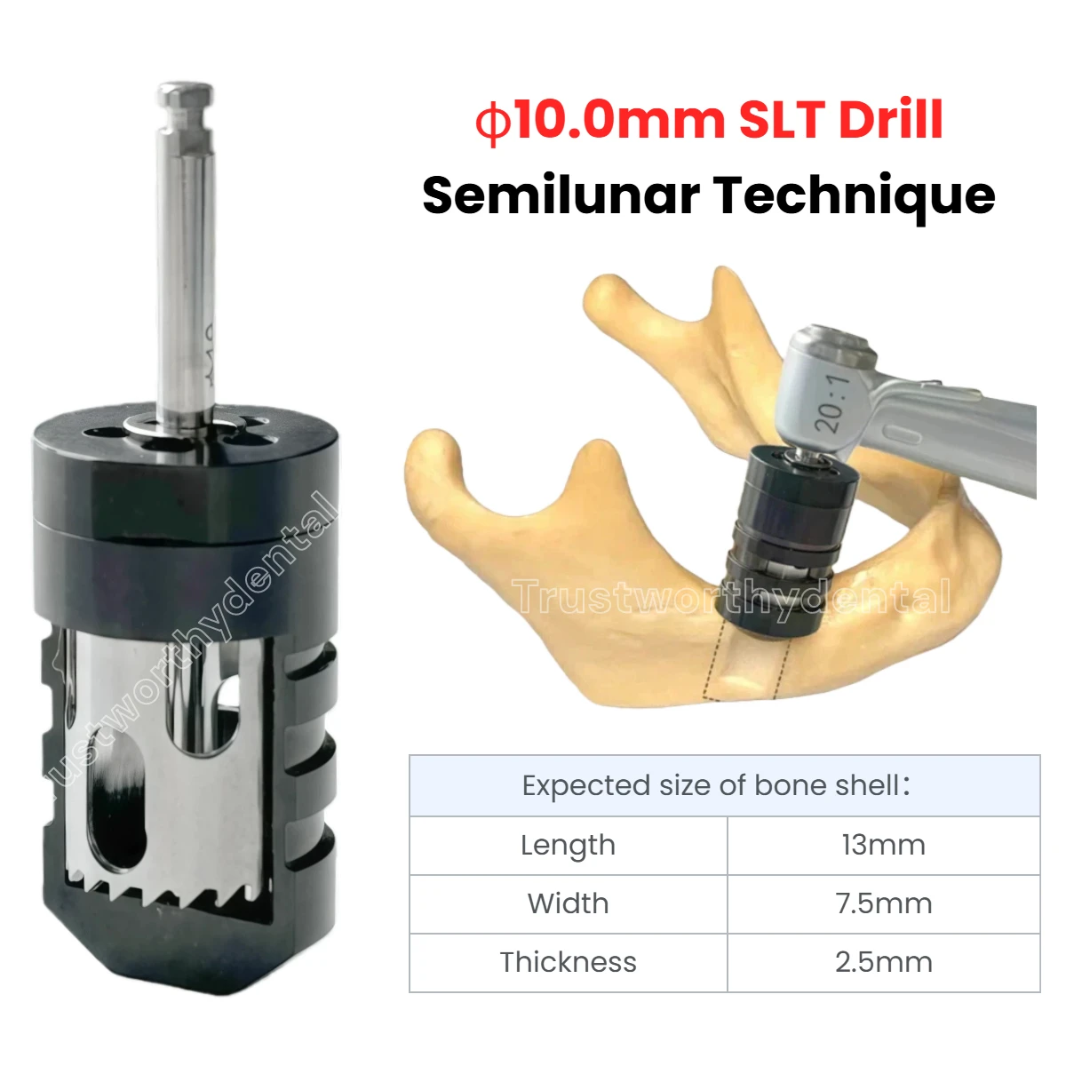 

φ10MM Стоматологическая SLT Semiluar Техника Костная дрель Отборка трепанского бора Инкрементальные сверла для ломтиков костей
