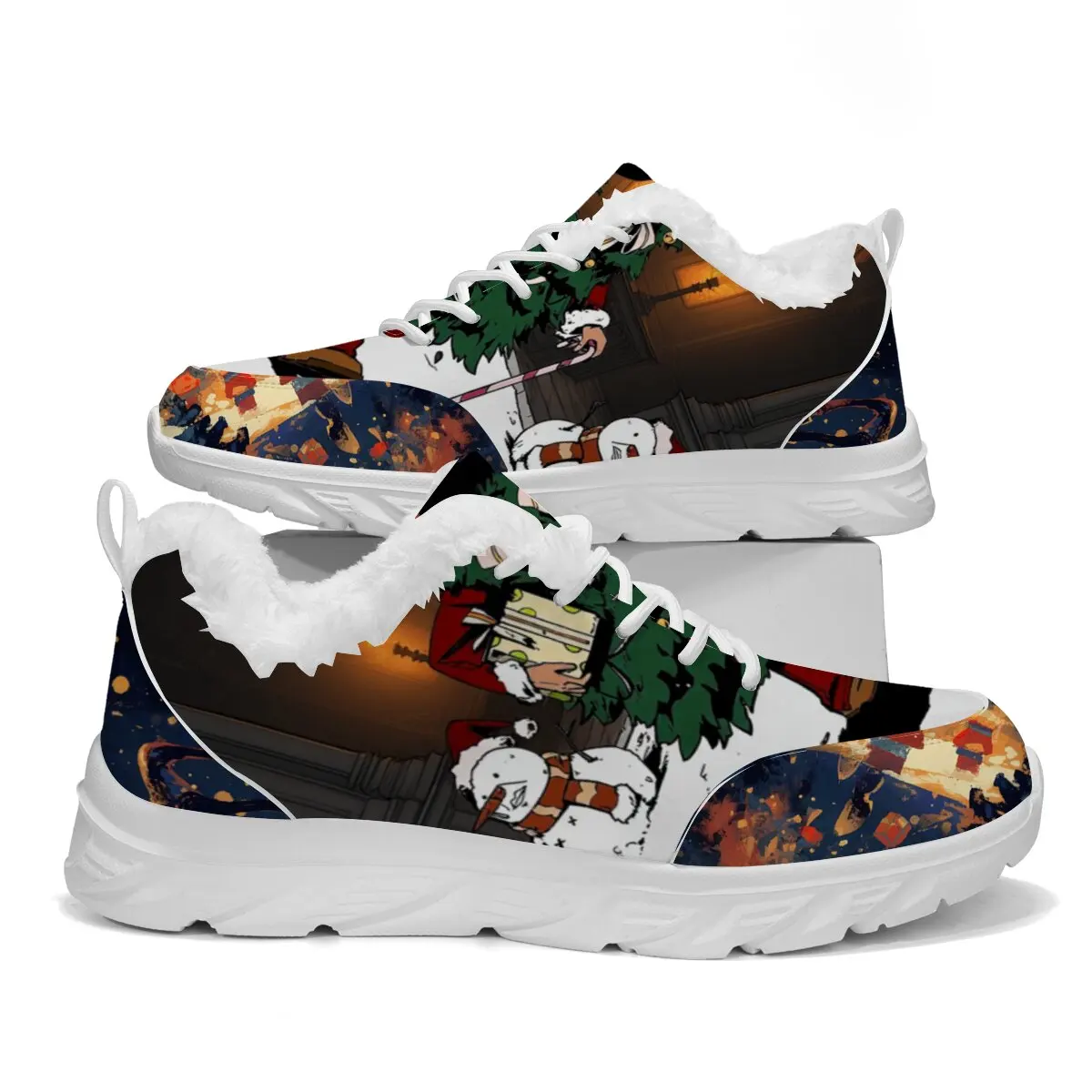 

Высококачественная рождественская тканая спортивная обувь с плоской подошвой и низким берцем, круглым носком, снеговиком, мультяшным рисунком, на шнуровке, на мягкой подошве