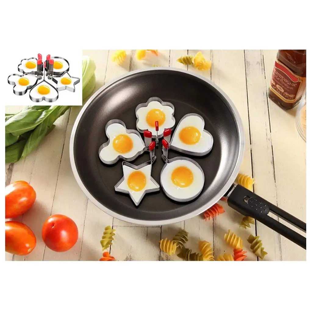 

5PCS DIY Fried Egg Rings with Anti-scalding Handle Stainless Steel Fried Egg Rings