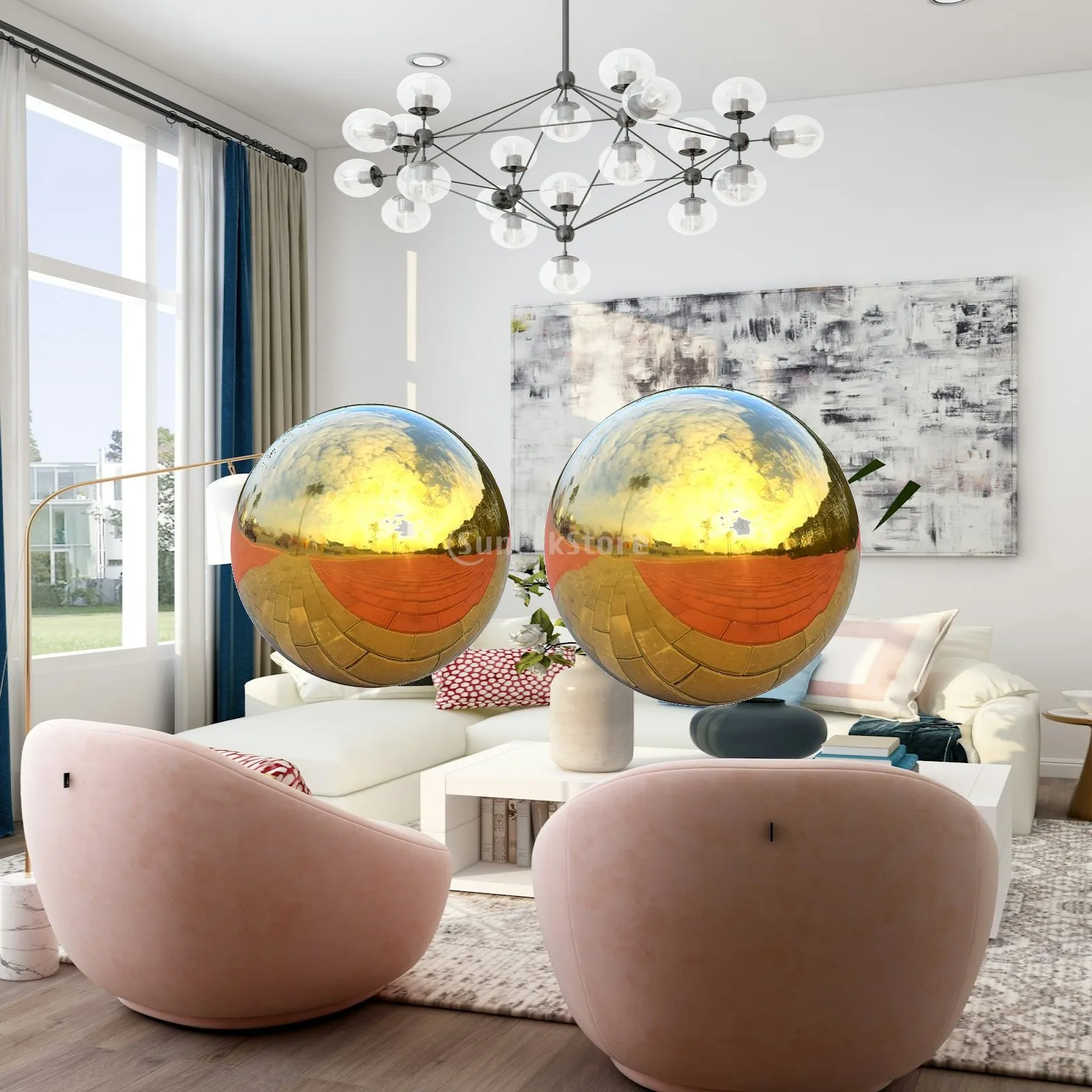 Golden Stainless Steel Sphere Decorative Hollow Ball High Brightness Gazing Ball Metal Garden Decor for Shopping Mall Lawn