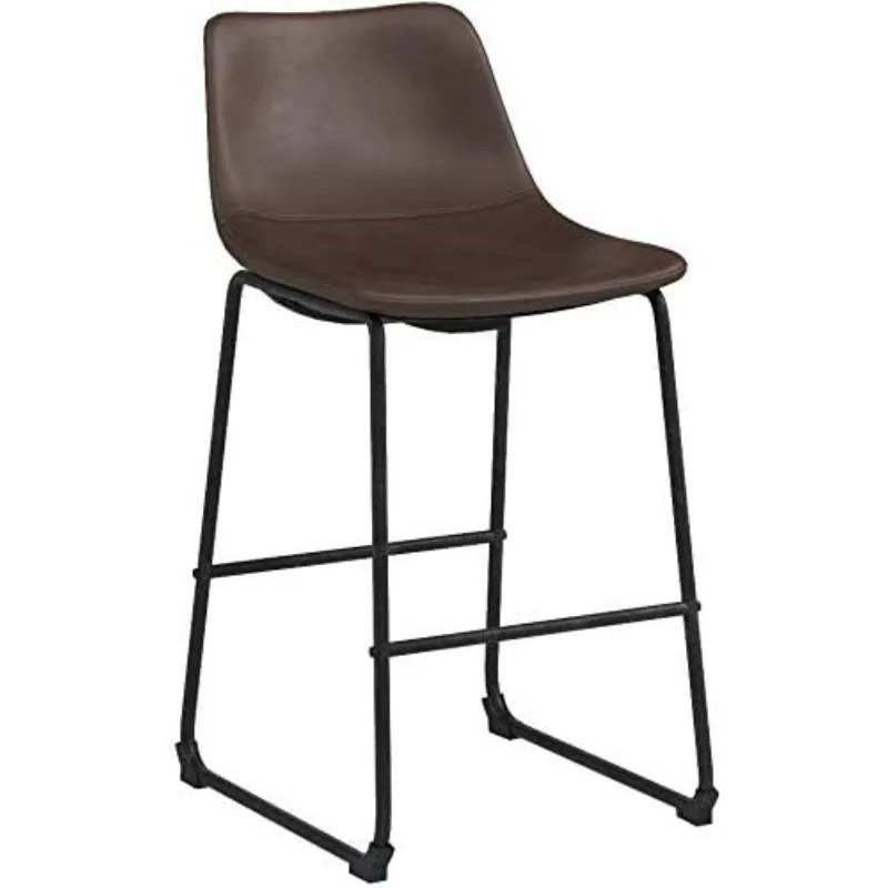 Walker Edison Douglas Urban Industrial Faux Leather Armless Counter Chairs, Set of 2, Brown