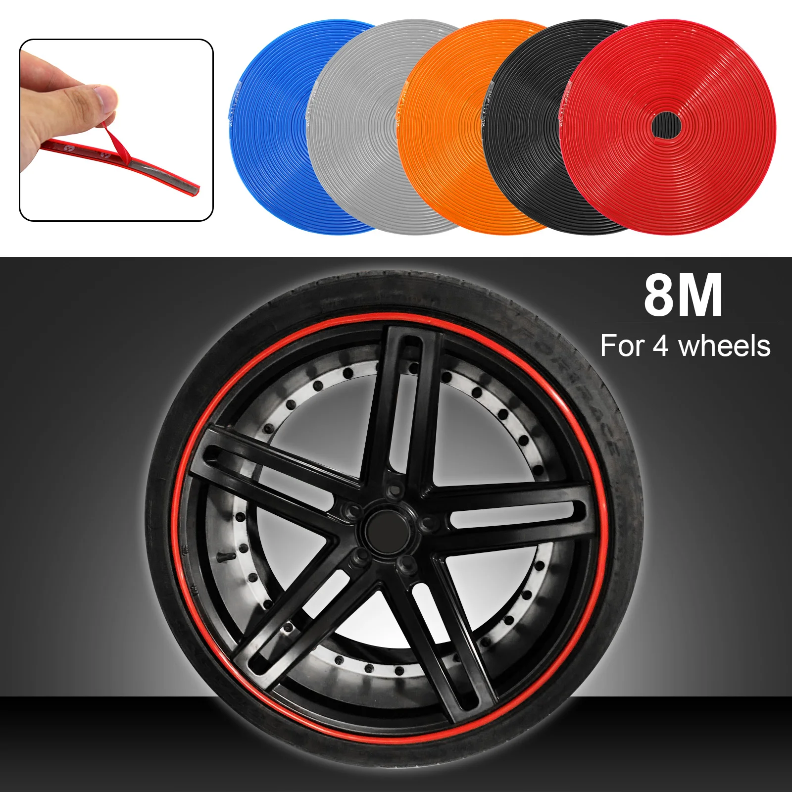 8M/ Roll Rim blades Car Vehicle Color Wheel Rims Protectors Decor Strip Tire Guard Line Rubber Moulding Trim