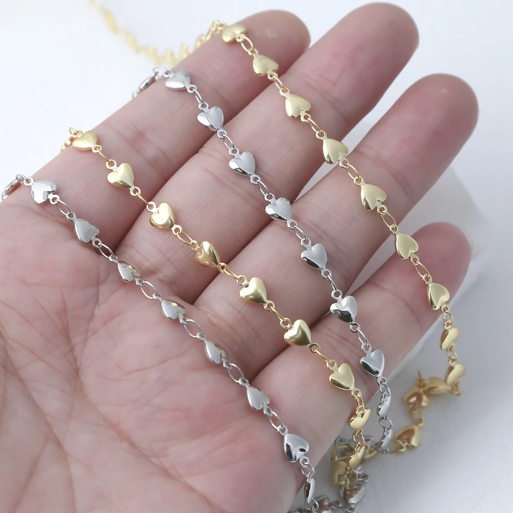 

1M Heart Link Chains Handmade Jewelry Chains Solid Heart Beads Golden Link Chains for Diy Necklace Jewelry Making Findings