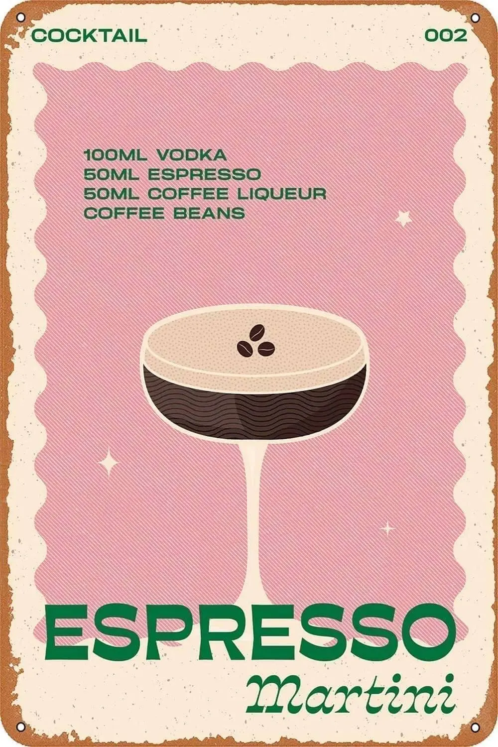 Retro Cocktail Espresso Martini Metal Sign Wall Art Pub Bar Home Decor Tin Signs Print 8inch*12inch sign