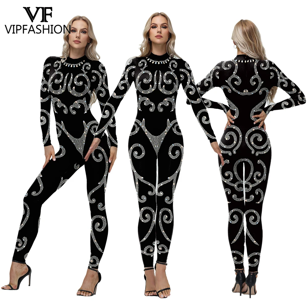 

VIP FASHION Black Crystal Print Cosplay Bodysuit Halloween Cosplay Costume Masquerade Performance Jumpsuit Spandex Zentai Suit
